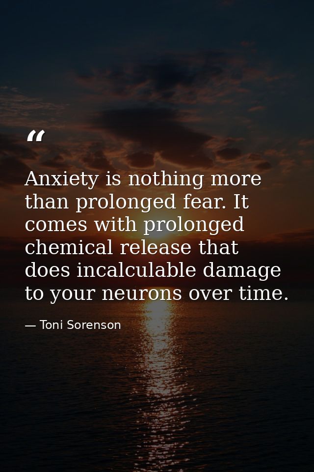 Anxiety is nothing more than prolonged fear. It comes with prolonged chemical release that does incalculable damage to y — Toni Sorenson