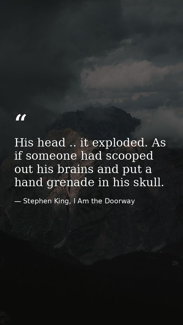 His head .. it exploded. As if someone had scooped out his brains and put a hand grenade in his skull. — Stephen King, I Am the Doorway