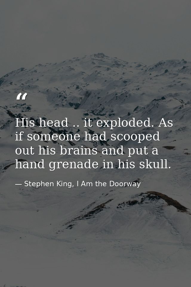 His head .. it exploded. As if someone had scooped out his brains and put a hand grenade in his skull. — Stephen King, I Am the Doorway