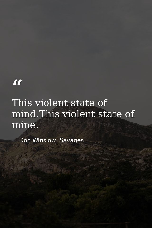 This violent state of mind.This violent state of mine. — Don Winslow, Savages