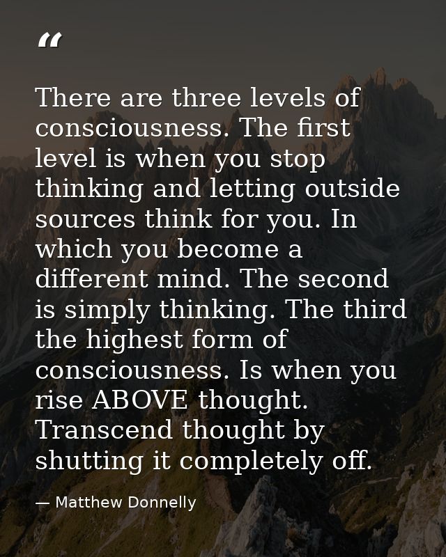 There are three levels of consciousness. The first level is when you stop thinking and letting outside sources think for — Matthew Donnelly