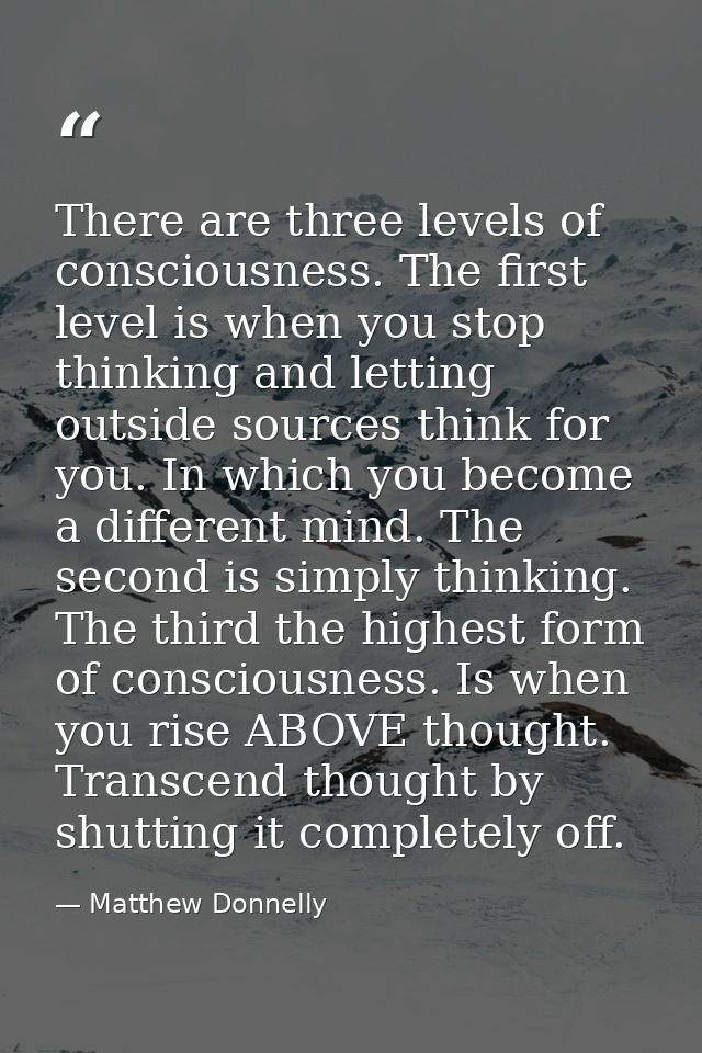 There are three levels of consciousness. The first level is when you stop thinking and letting outside sources think for — Matthew Donnelly