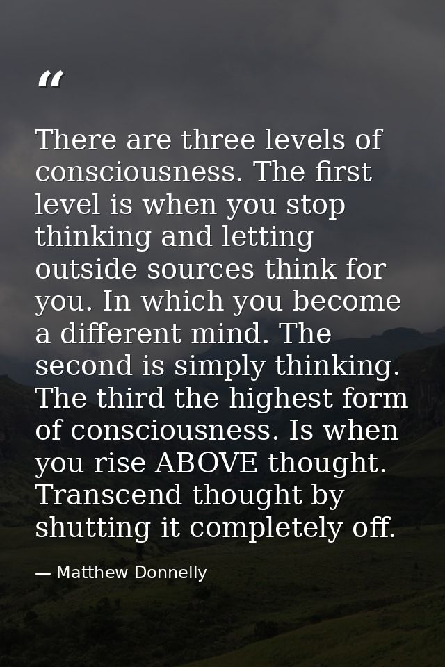 There are three levels of consciousness. The first level is when you stop thinking and letting outside sources think for — Matthew Donnelly