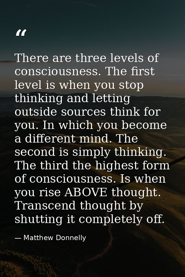 There are three levels of consciousness. The first level is when you stop thinking and letting outside sources think for — Matthew Donnelly