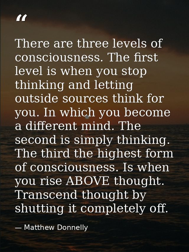 There are three levels of consciousness. The first level is when you stop thinking and letting outside sources think for — Matthew Donnelly