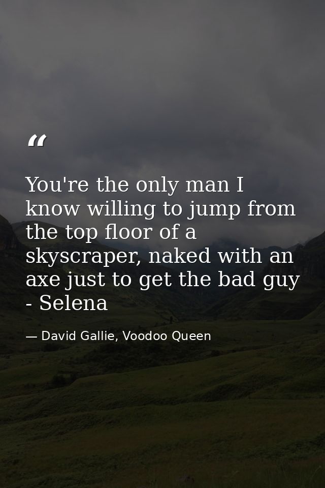 You're the only man I know willing to jump from the top floor of a skyscraper, naked with an axe just to get the bad guy — David Gallie, Voodoo Queen