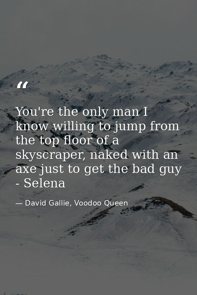 You're the only man I know willing to jump from the top floor of a skyscraper, naked with an axe just to get the bad guy — David Gallie, Voodoo Queen