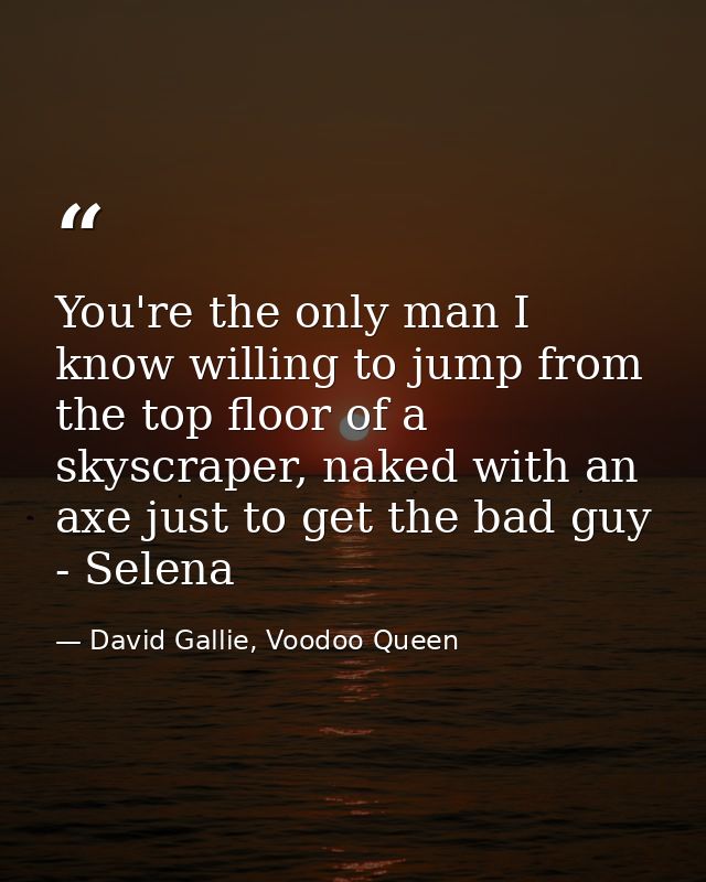 You're the only man I know willing to jump from the top floor of a skyscraper, naked with an axe just to get the bad guy — David Gallie, Voodoo Queen