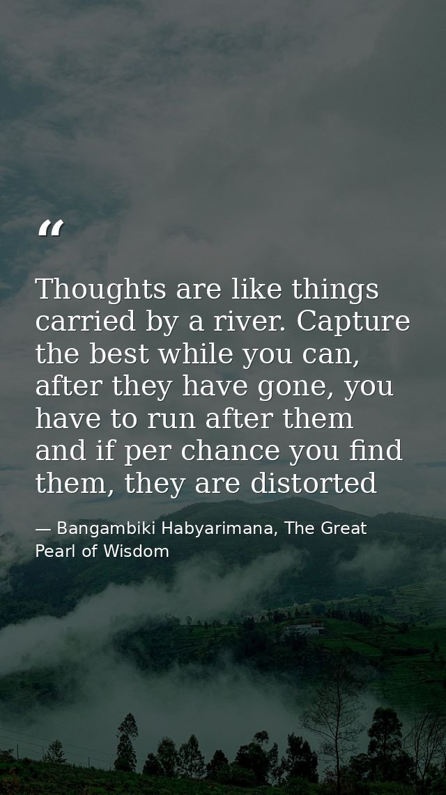 Thoughts are like things carried by a river. Capture the best while you can, after they have gone, you have to run after — Bangambiki Habyarimana, The Great Pearl of Wisdom