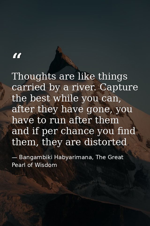 Thoughts are like things carried by a river. Capture the best while you can, after they have gone, you have to run after — Bangambiki Habyarimana, The Great Pearl of Wisdom