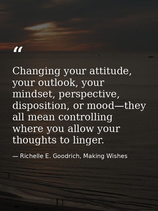 Changing your attitude, your outlook, your mindset, perspective, disposition, or mood—they all mean controlling where yo — Richelle E. Goodrich, Making Wishes