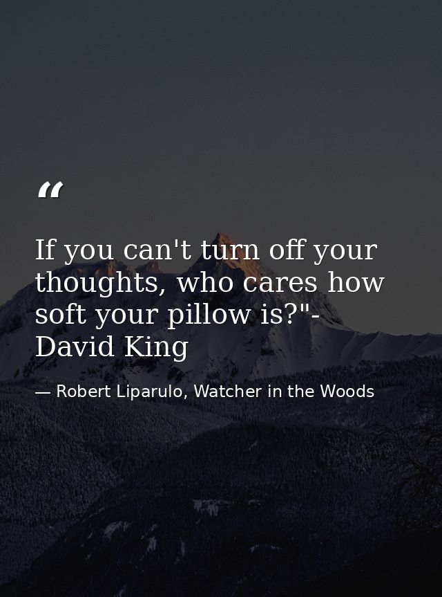 If you can't turn off your thoughts, who cares how soft your pillow is?"- David King — Robert Liparulo, Watcher in the Woods