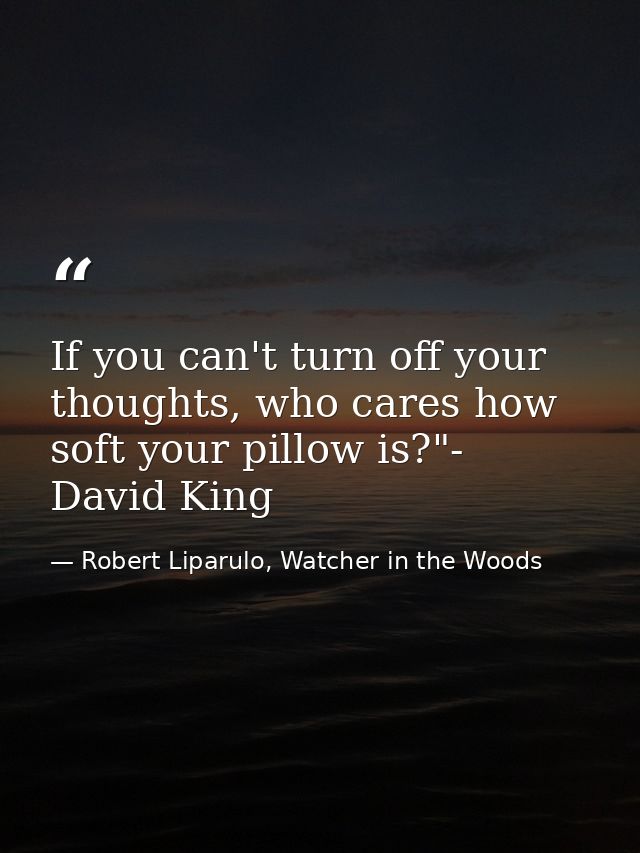 If you can't turn off your thoughts, who cares how soft your pillow is?"- David King — Robert Liparulo, Watcher in the Woods