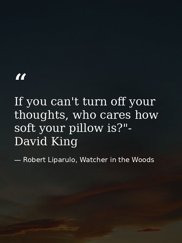 If you can't turn off your thoughts, who cares how soft your pillow is?"- David King — Robert Liparulo, Watcher in the Woods