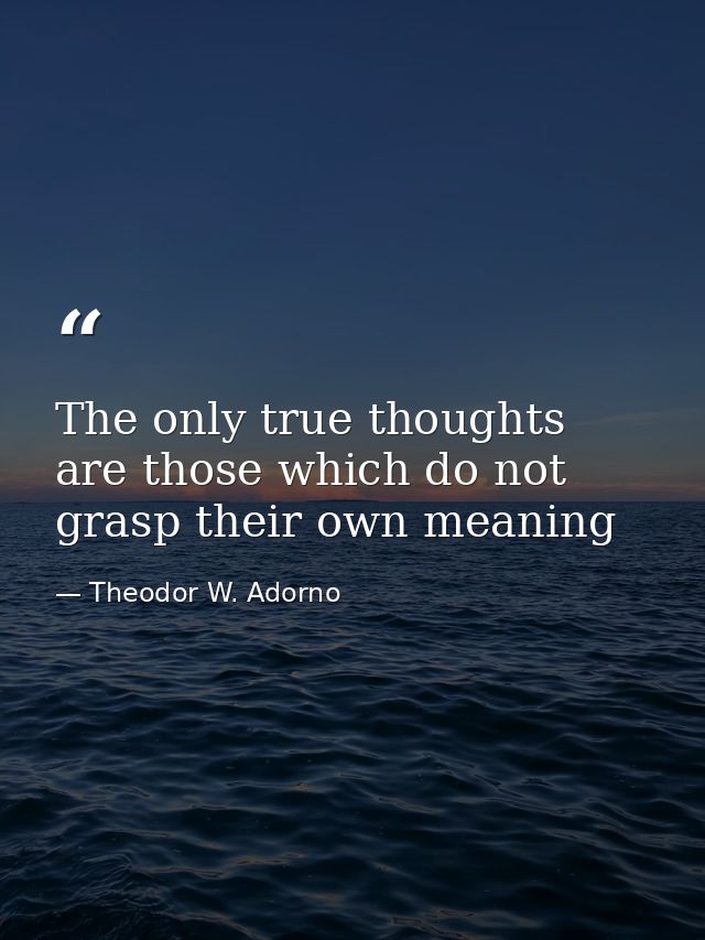 The only true thoughts are those which do not grasp their own meaning — Theodor W. Adorno