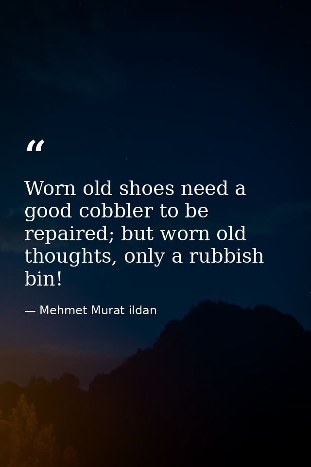 Worn old shoes need a good cobbler to be repaired; but worn old thoughts, only a rubbish bin! — Mehmet Murat ildan