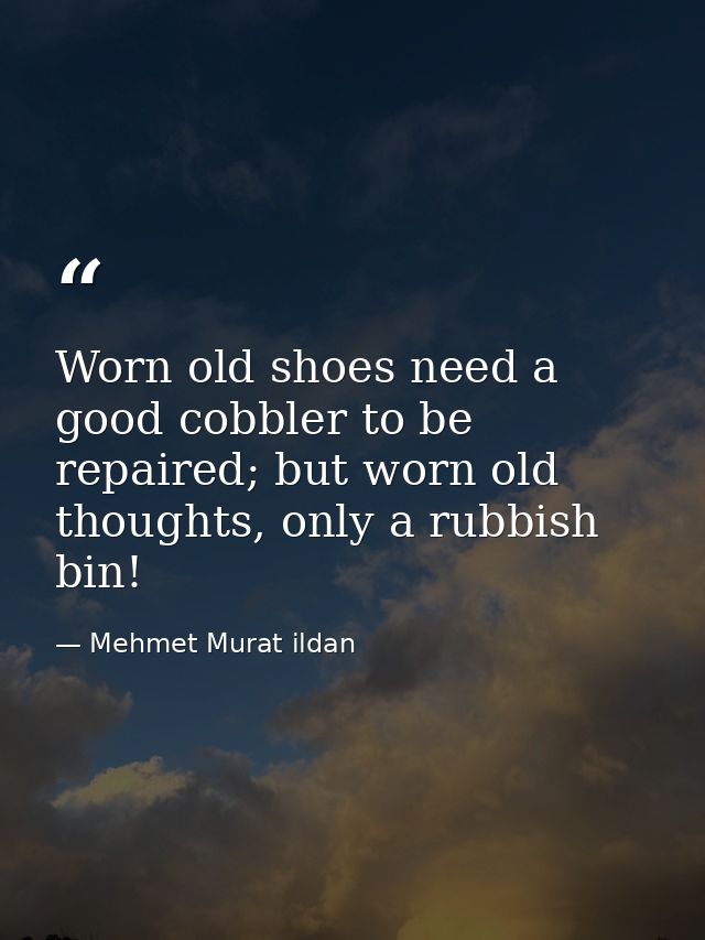 Worn old shoes need a good cobbler to be repaired; but worn old thoughts, only a rubbish bin! — Mehmet Murat ildan