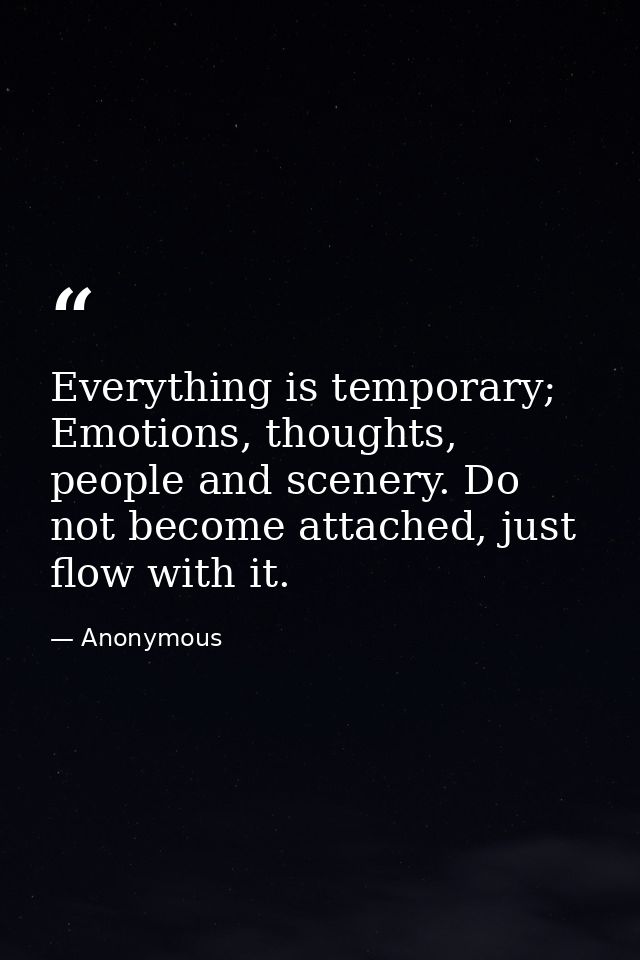 Everything is temporary; Emotions, thoughts, people and scenery. Do not become attached, just flow with it. — Anonymous
