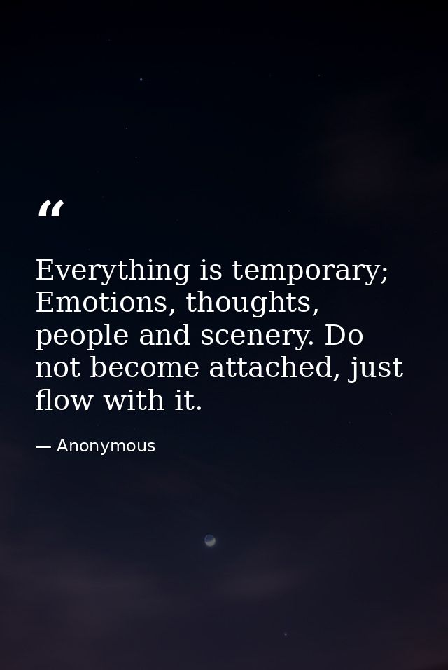 Everything is temporary; Emotions, thoughts, people and scenery. Do not become attached, just flow with it. — Anonymous