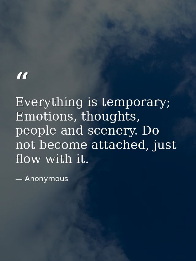 Everything is temporary; Emotions, thoughts, people and scenery. Do not become attached, just flow with it. — Anonymous