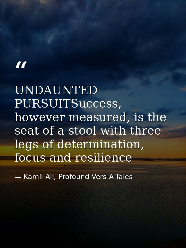 UNDAUNTED PURSUITSuccess, however measured, is the seat of a stool with three legs of determination, focus and resilienc — Kamil Ali, Profound Vers-A-Tales