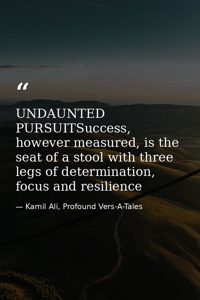 UNDAUNTED PURSUITSuccess, however measured, is the seat of a stool with three legs of determination, focus and resilienc — Kamil Ali, Profound Vers-A-Tales