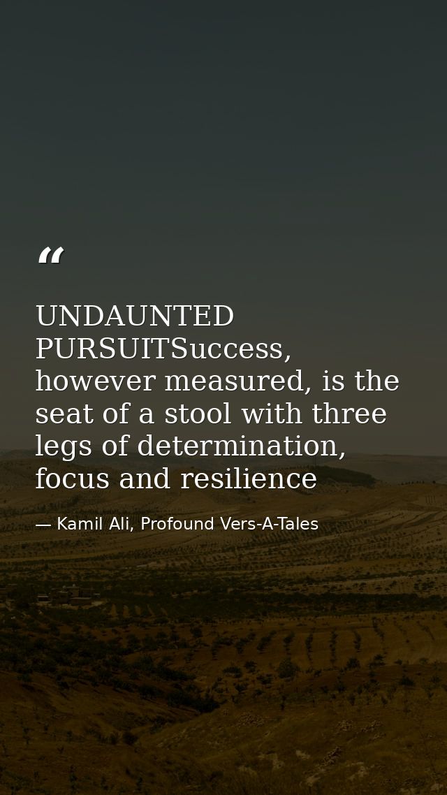 UNDAUNTED PURSUITSuccess, however measured, is the seat of a stool with three legs of determination, focus and resilienc — Kamil Ali, Profound Vers-A-Tales