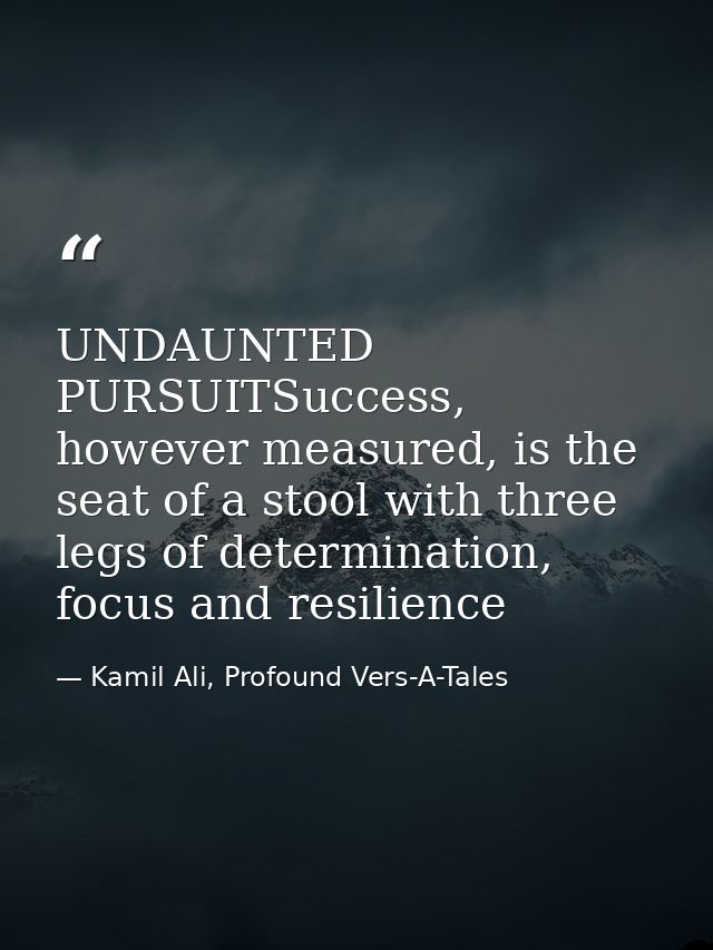 UNDAUNTED PURSUITSuccess, however measured, is the seat of a stool with three legs of determination, focus and resilienc — Kamil Ali, Profound Vers-A-Tales