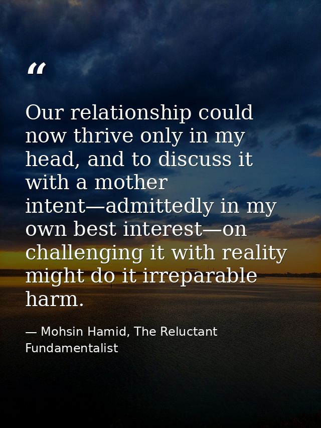 Our relationship could now thrive only in my head, and to discuss it with a mother intent—admittedly in my own best inte — Mohsin Hamid, The Reluctant Fundamentalist