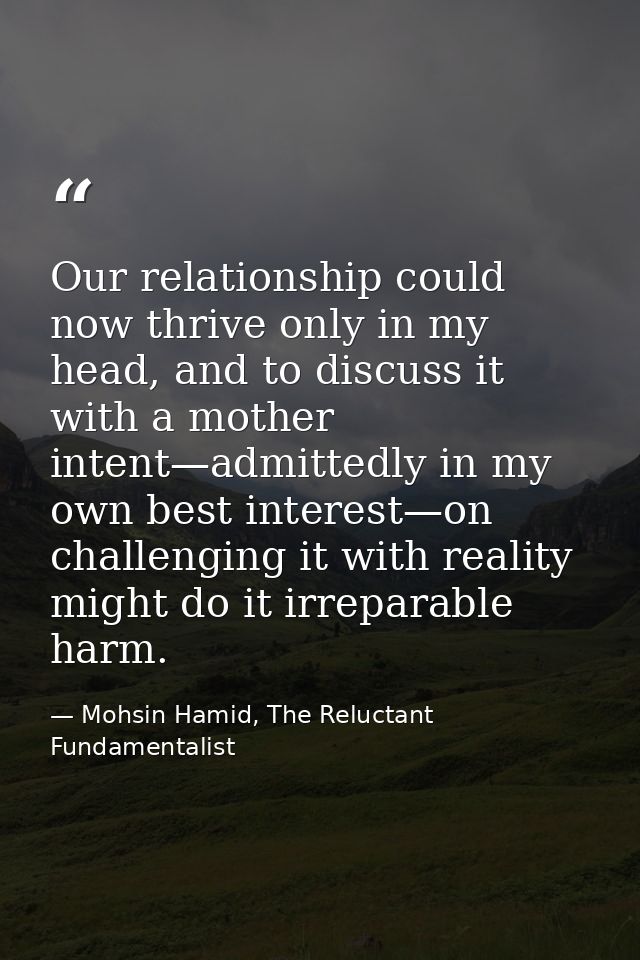 Our relationship could now thrive only in my head, and to discuss it with a mother intent—admittedly in my own best inte — Mohsin Hamid, The Reluctant Fundamentalist