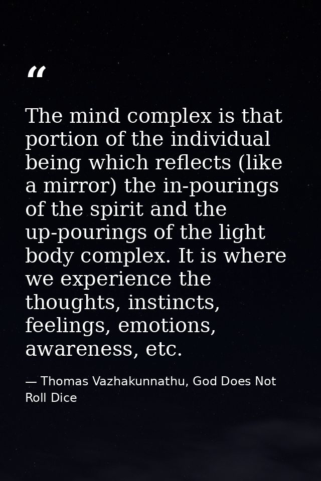 The mind complex is that portion of the individual being which reflects (like a mirror) the in-pourings of the spirit an — Thomas Vazhakunnathu, God Does Not Roll Dice