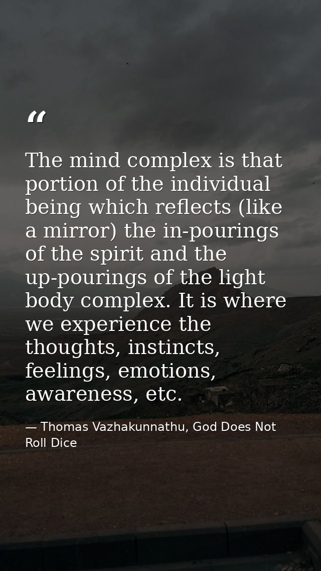 The mind complex is that portion of the individual being which reflects (like a mirror) the in-pourings of the spirit an — Thomas Vazhakunnathu, God Does Not Roll Dice