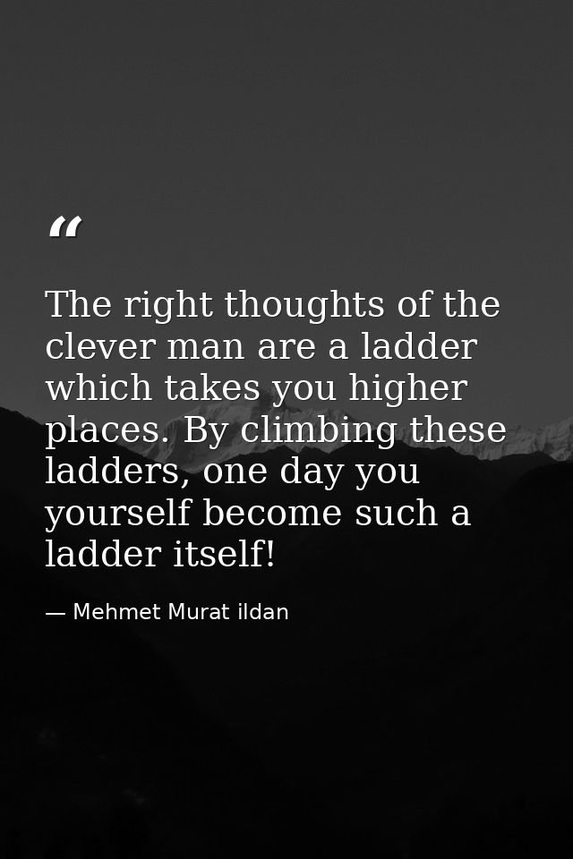The right thoughts of the clever man are a ladder which takes you higher places. By climbing these ladders, one day you  — Mehmet Murat ildan