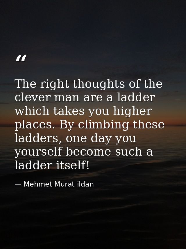 The right thoughts of the clever man are a ladder which takes you higher places. By climbing these ladders, one day you  — Mehmet Murat ildan