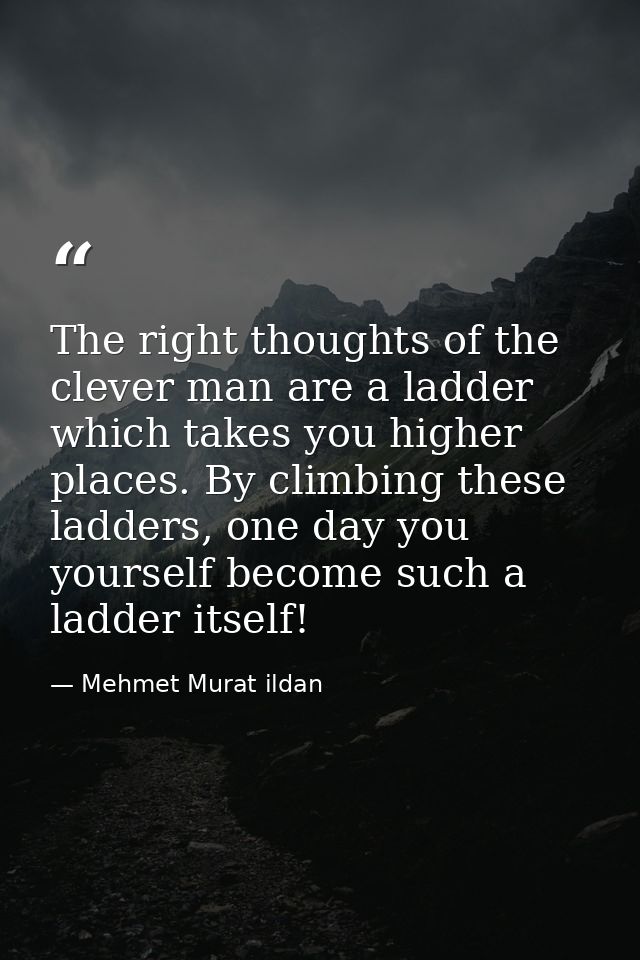 The right thoughts of the clever man are a ladder which takes you higher places. By climbing these ladders, one day you  — Mehmet Murat ildan