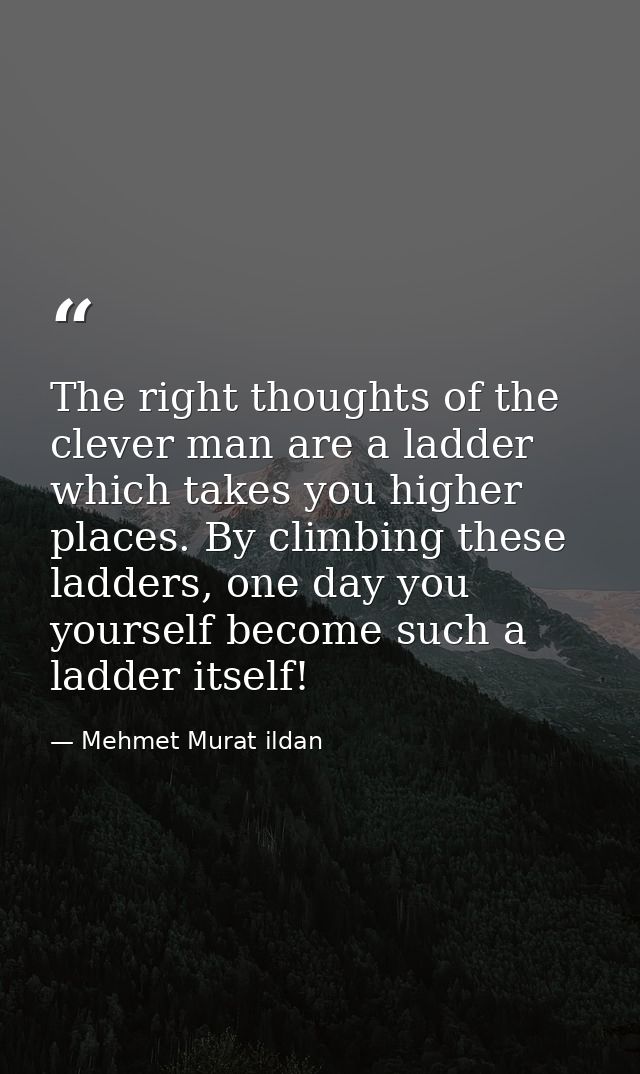 The right thoughts of the clever man are a ladder which takes you higher places. By climbing these ladders, one day you  — Mehmet Murat ildan