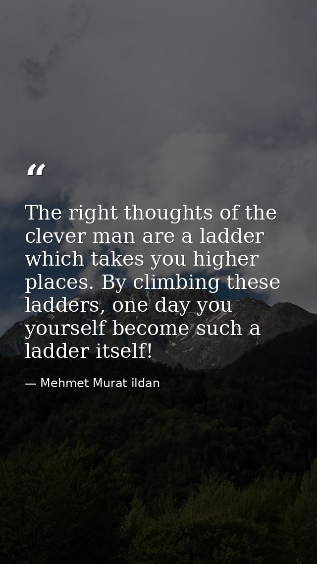 The right thoughts of the clever man are a ladder which takes you higher places. By climbing these ladders, one day you  — Mehmet Murat ildan