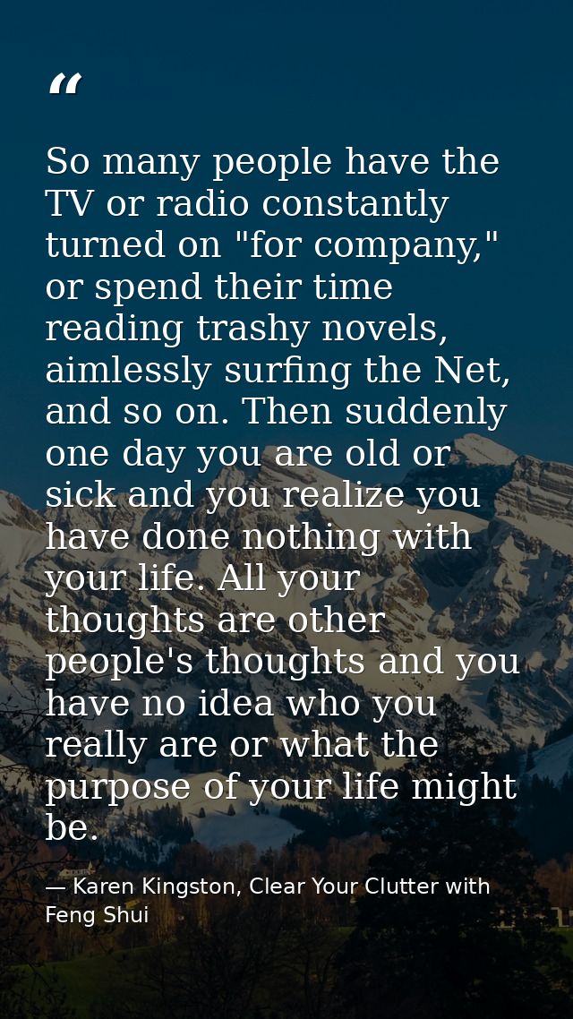So many people have the TV or radio constantly turned on "for company," or spend their time reading trashy novels, aimle — Karen Kingston, Clear Your Clutter with Feng Shui