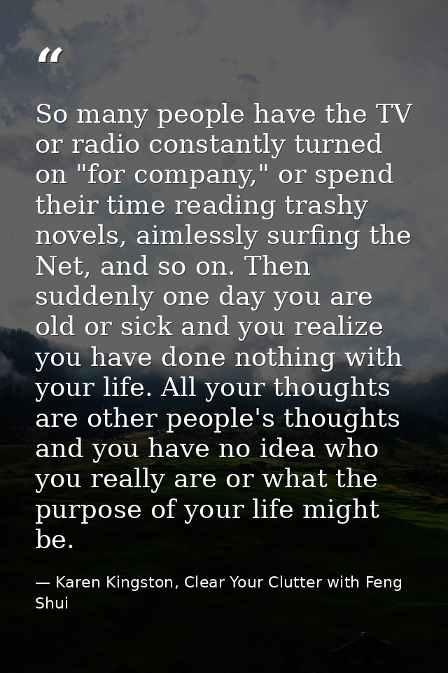 So many people have the TV or radio constantly turned on "for company," or spend their time reading trashy novels, aimle — Karen Kingston, Clear Your Clutter with Feng Shui