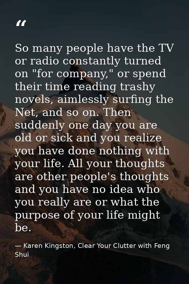 So many people have the TV or radio constantly turned on "for company," or spend their time reading trashy novels, aimle — Karen Kingston, Clear Your Clutter with Feng Shui