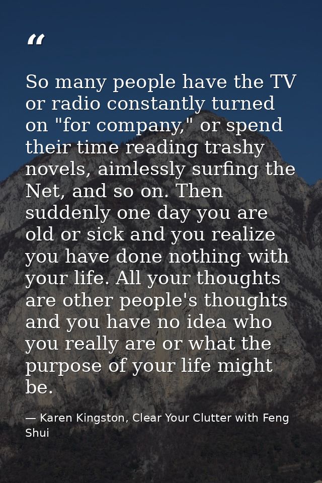 So many people have the TV or radio constantly turned on "for company," or spend their time reading trashy novels, aimle — Karen Kingston, Clear Your Clutter with Feng Shui