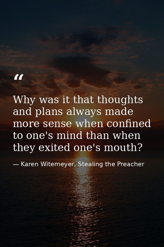 Why was it that thoughts and plans always made more sense when confined to one's mind than when they exited one's mouth? — Karen Witemeyer, Stealing the Preacher