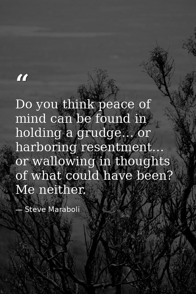 Do you think peace of mind can be found in holding a grudge… or harboring resentment… or wallowing in thoughts of what c — Steve Maraboli