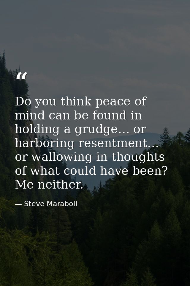 Do you think peace of mind can be found in holding a grudge… or harboring resentment… or wallowing in thoughts of what c — Steve Maraboli