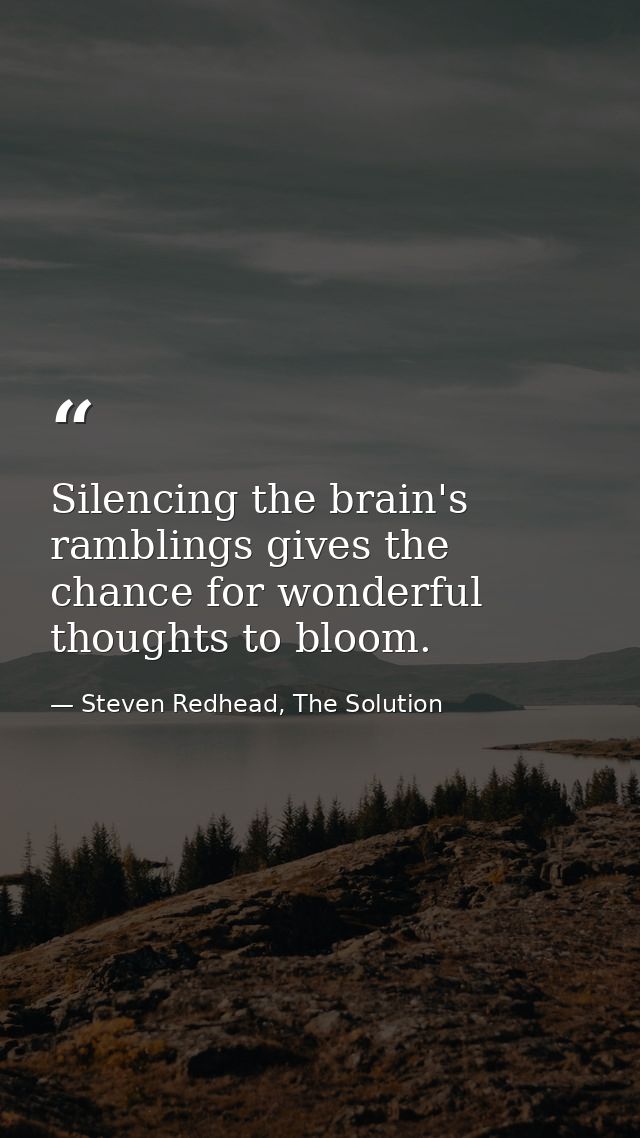 Silencing the brain's ramblings gives the chance for wonderful thoughts to bloom. — Steven Redhead, The Solution