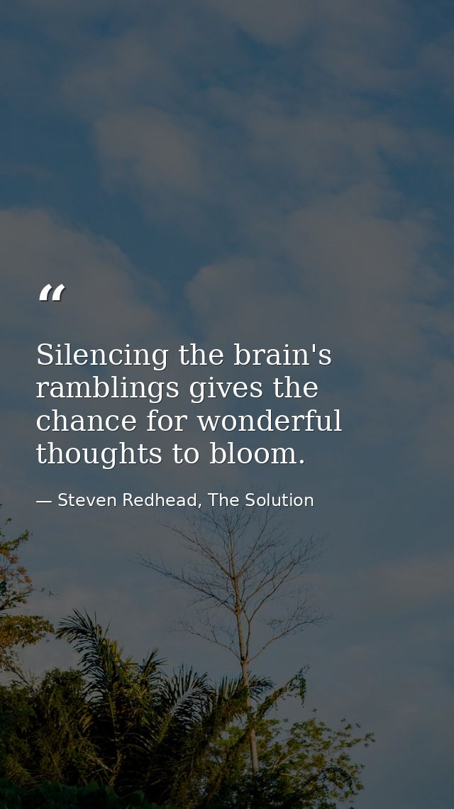 Silencing the brain's ramblings gives the chance for wonderful thoughts to bloom. — Steven Redhead, The Solution