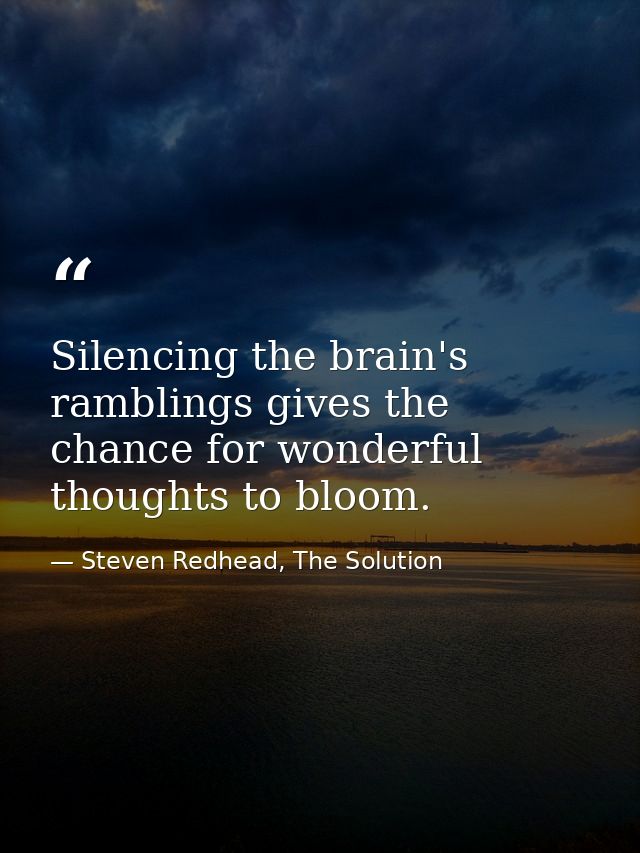 Silencing the brain's ramblings gives the chance for wonderful thoughts to bloom. — Steven Redhead, The Solution