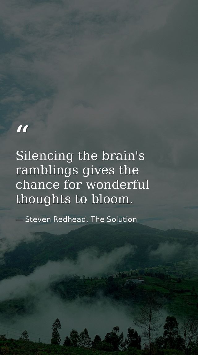 Silencing the brain's ramblings gives the chance for wonderful thoughts to bloom. — Steven Redhead, The Solution