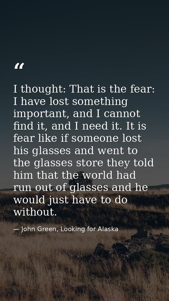 I thought: That is the fear: I have lost something important, and I cannot find it, and I need it. It is fear like if so — John Green, Looking for Alaska
