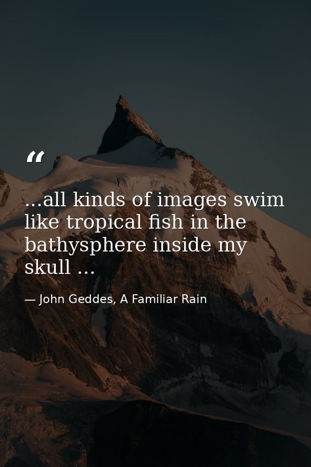 ...all kinds of images swim like tropical fish in the bathysphere inside my skull ... — John Geddes, A Familiar Rain
